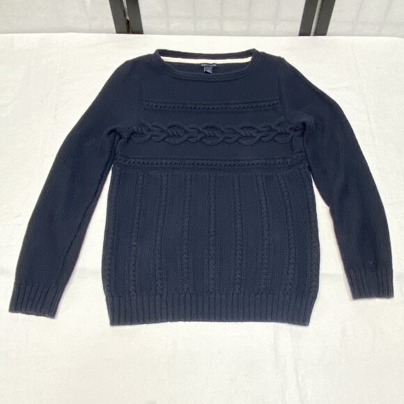 Tommy Hilfiger Scoop Neck Pull Over Cable & Rib Knit Sweater Navy Blue Kids L - Picture 7 of 12